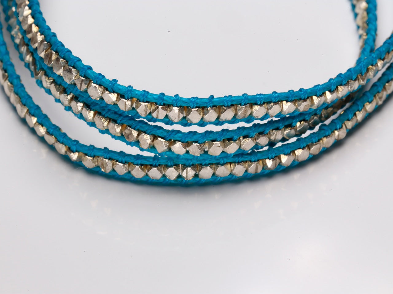 Silver Beads Narrow Wrap Bracelet_blue(Long)