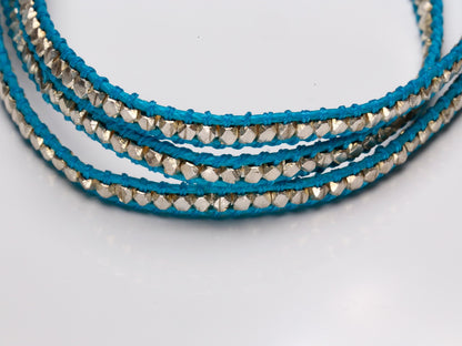 Silver Beads Narrow Wrap Bracelet_blue(Long)