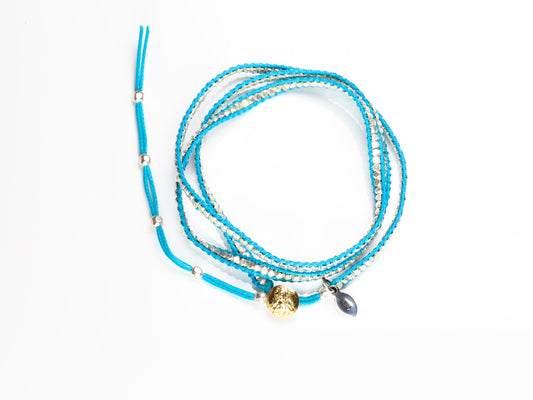 Silver Beads Narrow Wrap Bracelet_blue(Long)