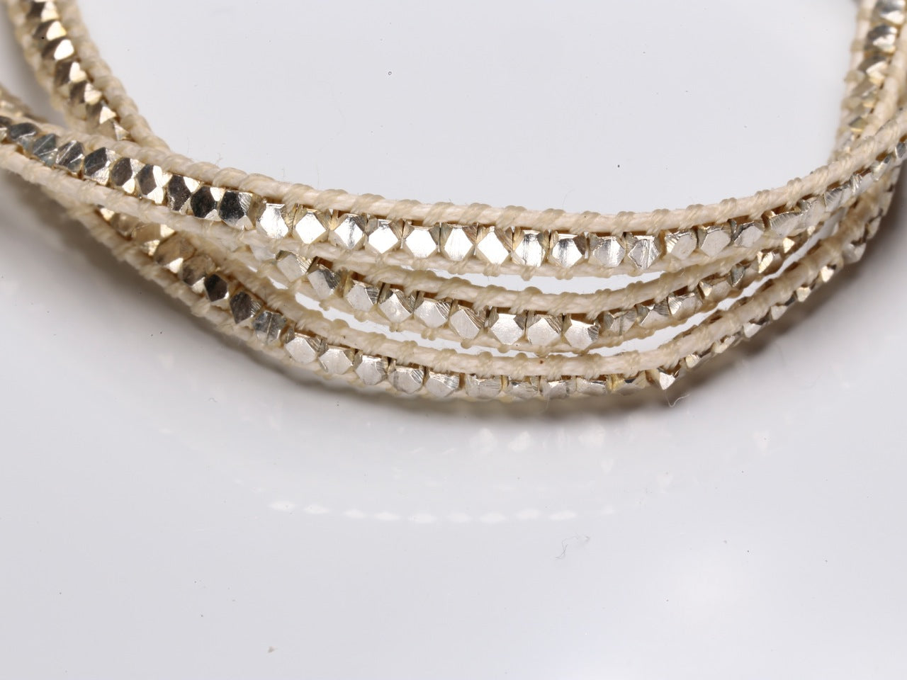 Silver Beads Narrow Wrap Bracelet_white(Long)