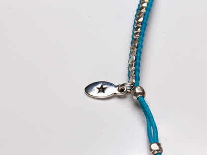 Silver Beads Narrow Wrap Bracelet_blue(Long)