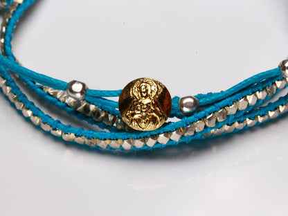 Silver Beads Narrow Wrap Bracelet_blue(Long)